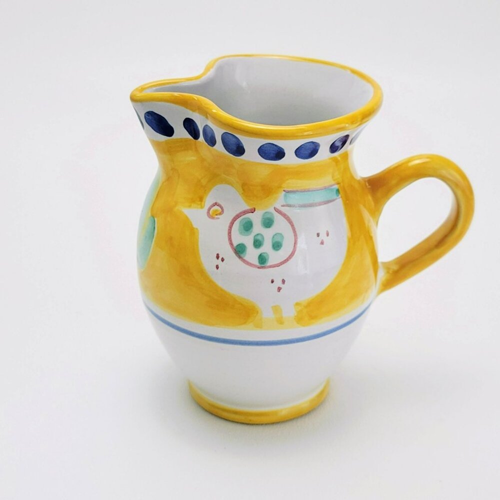 Small 5" Yellow & Beige Chicken Water Pitcher Made in Italy Mediterranean Decor